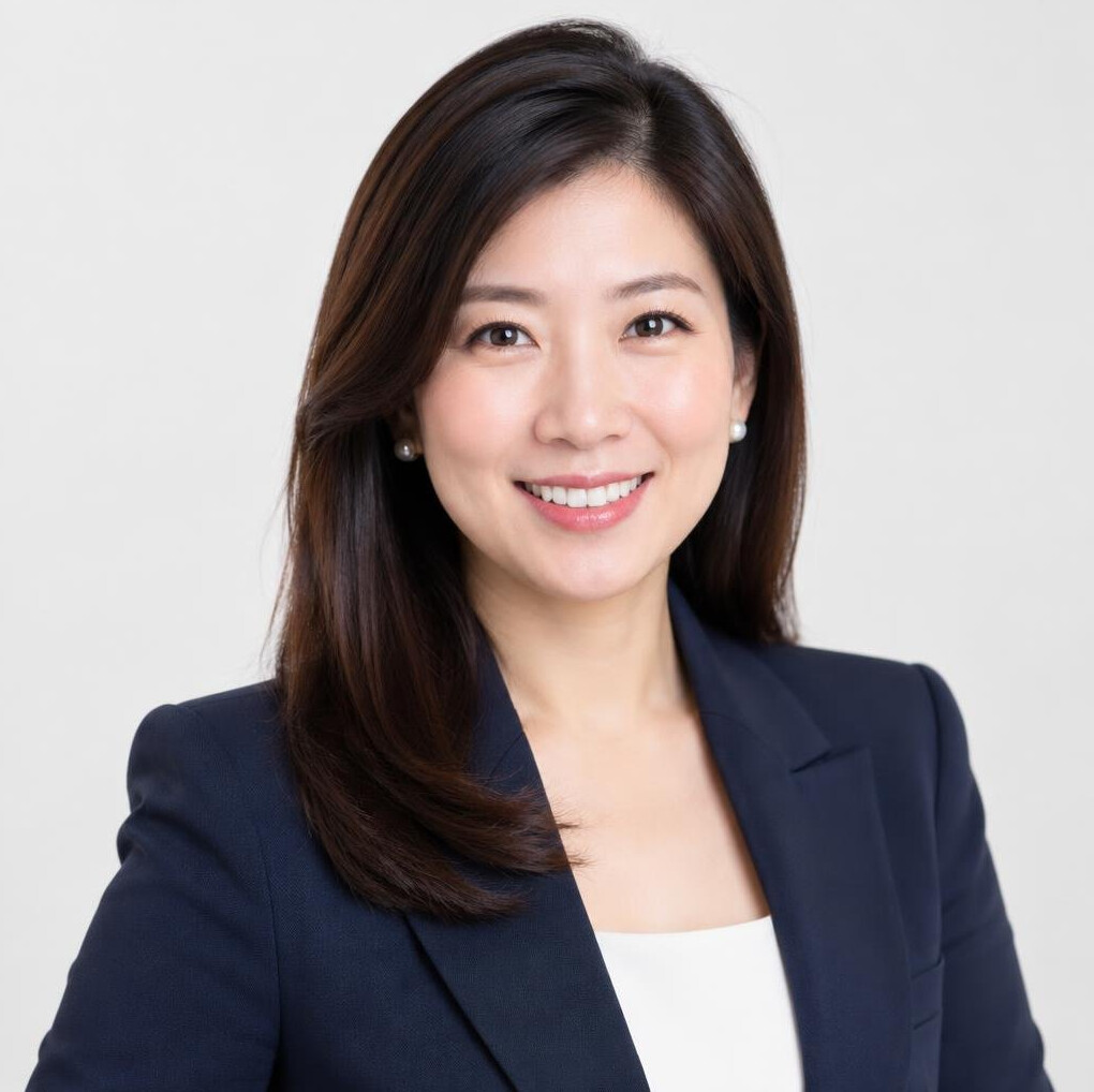 Studio portrait of a Singaporean Chinese woman insurance advisor smiling
