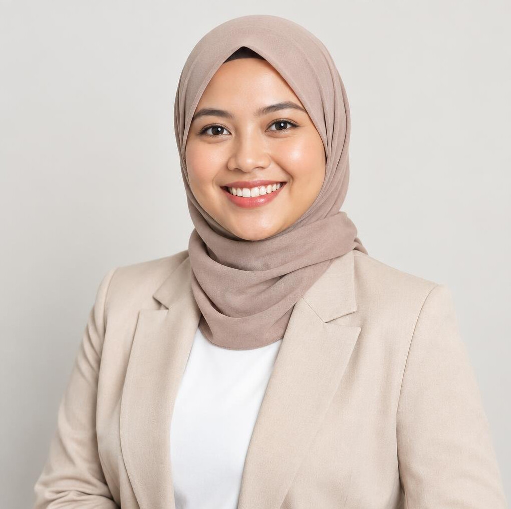 Studio portrait of a Malay Singaporean woman claims specialist smiling