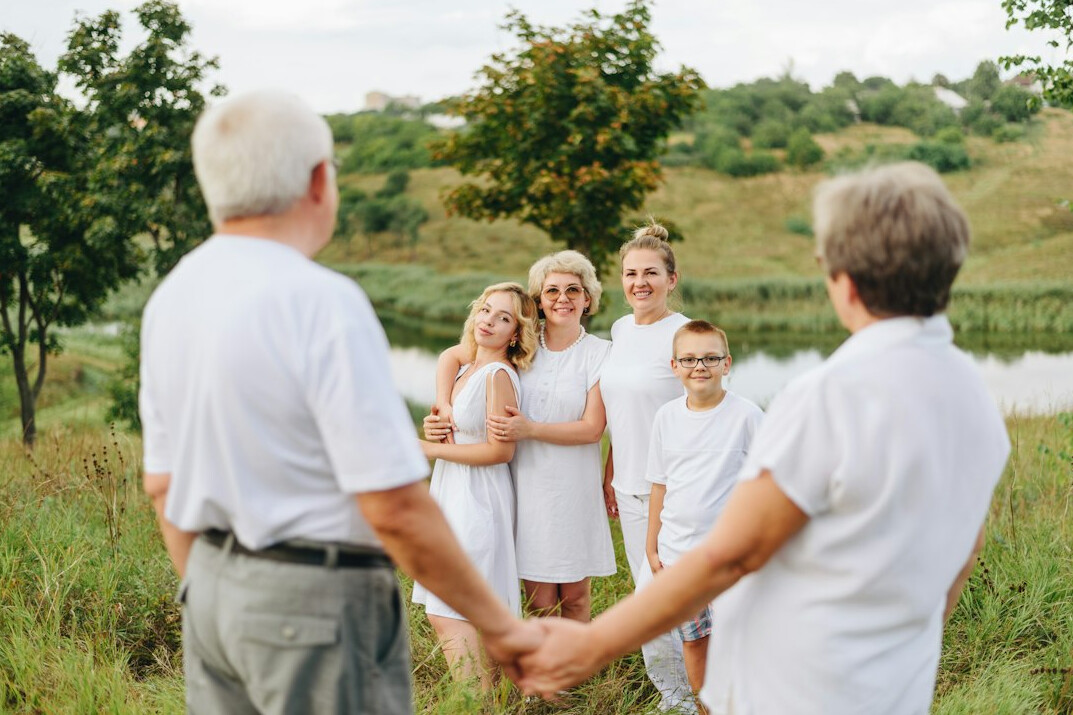 senior couple with adult children